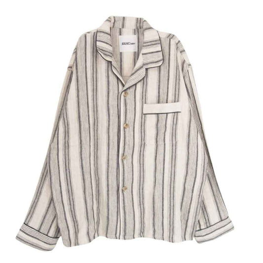 ISAMUKATAYAMA BACKLASH イサムカタヤマバックラッシュ 13912 リネン シルク ストライプ パジャマシャツ オフホワイト系 M【中古】