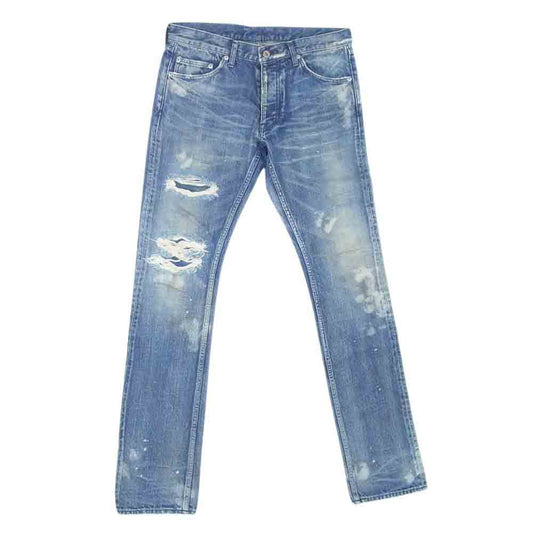 ISAMUKATAYAMA BACKLASH イサムカタヤマバックラッシュ 1308-07 クラッシュ リペア加工 タイト ストレート ダメージ デニム パンツ インディゴブルー系 XL【中古】