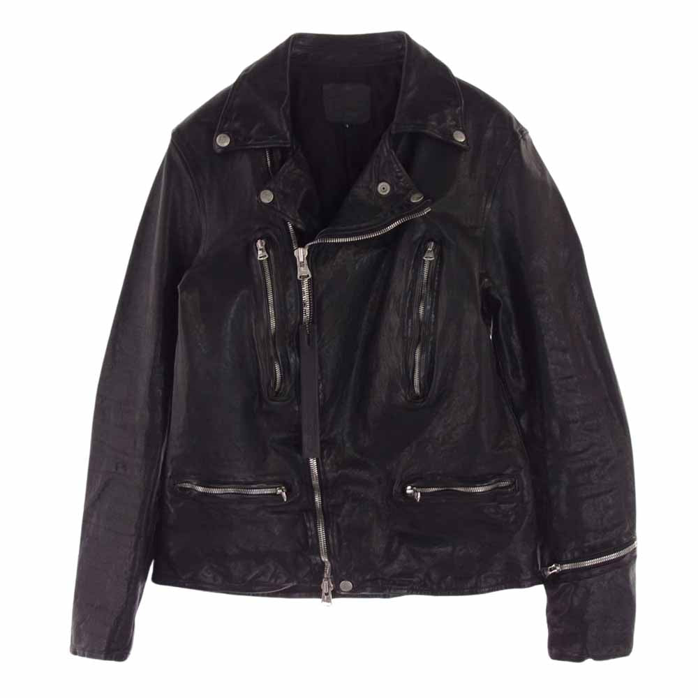 ISAMUKATAYAMA BACKLASH イサムカタヤマバックラッシュ 1842-03 FRENCH SHOULDER フレンチショルダー 製品染め レザー ダブルライダース ジャケット ブラック系 L【美品】【中古】