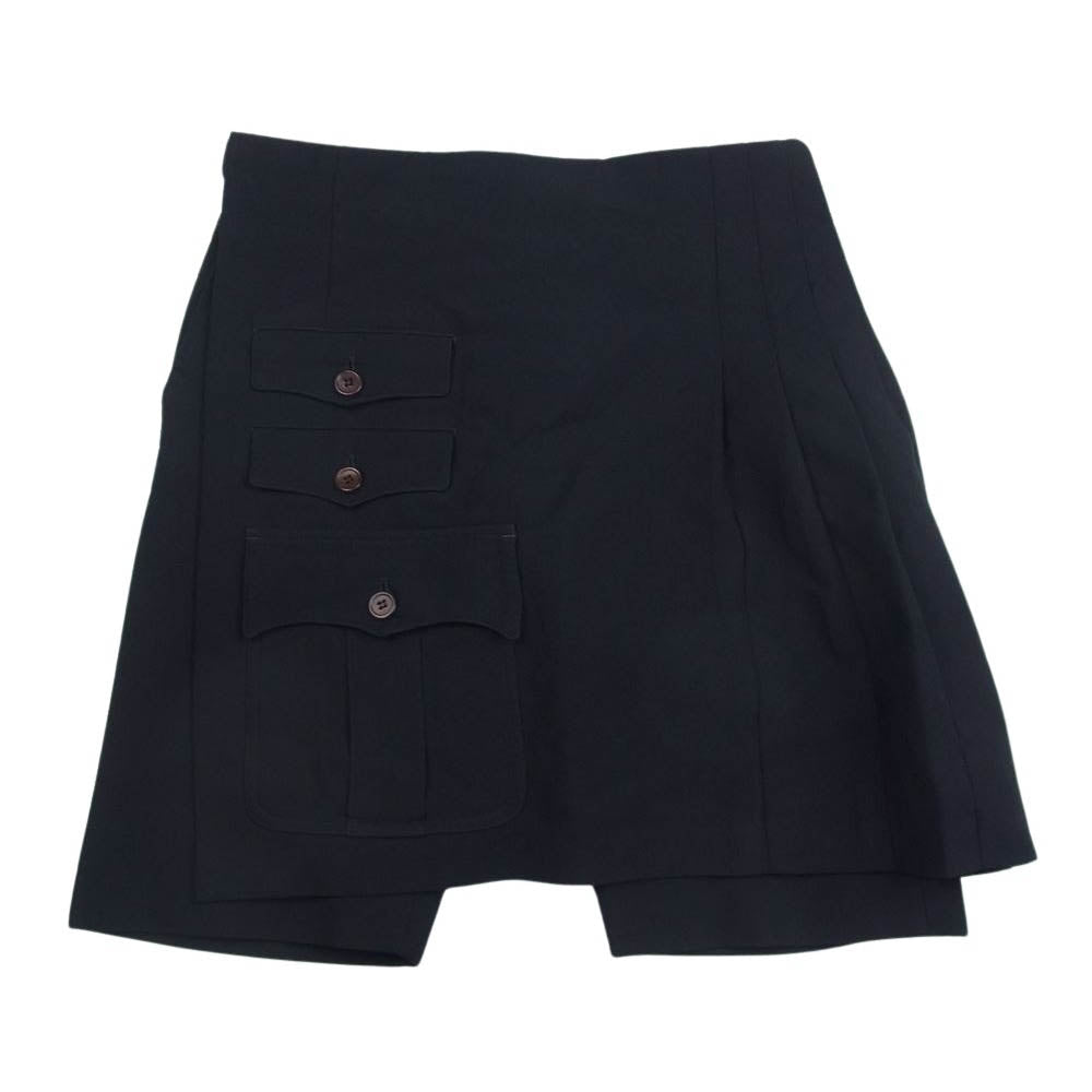 COMME des GARCONS HOMME PLUS コムデギャルソンオムプリュス PO-P076 変形 巻き ラップ スカート プリーツ ショート パンツ  ブラック系 M【中古】