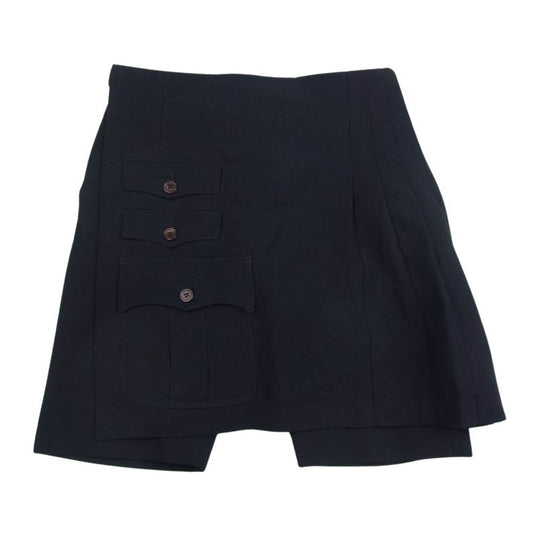 COMME des GARCONS HOMME PLUS コムデギャルソンオムプリュス PO-P076 変形 巻き ラップ スカート プリーツ ショート パンツ  ブラック系 M【中古】