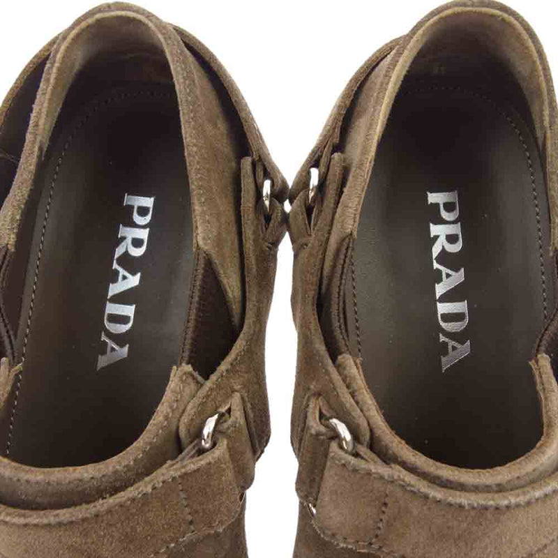 PRADA プラダ ベルト ストラップ スエード レザー シューズ ダークブラウン系 37.5【中古】