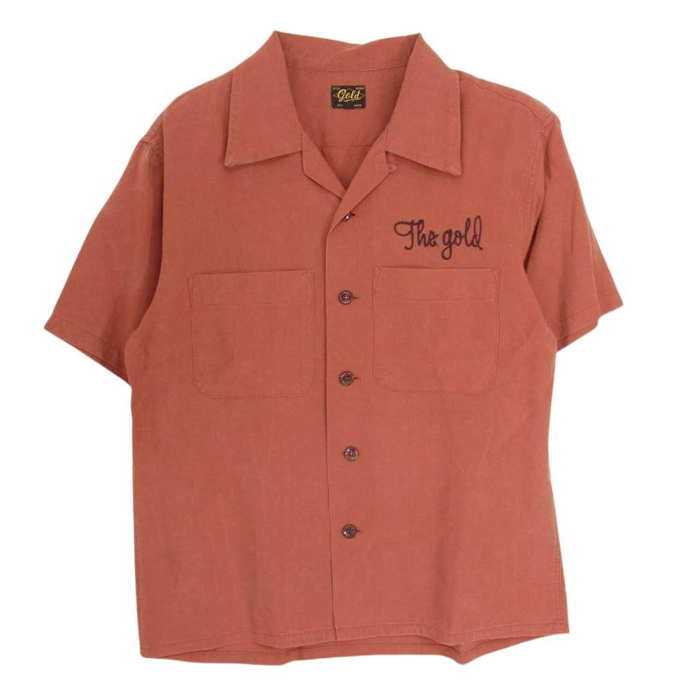 ゴールド GL36109 ロゴ 刺繍 レーヨン 開襟 半袖 シャツ ブラウン系 S【中古】