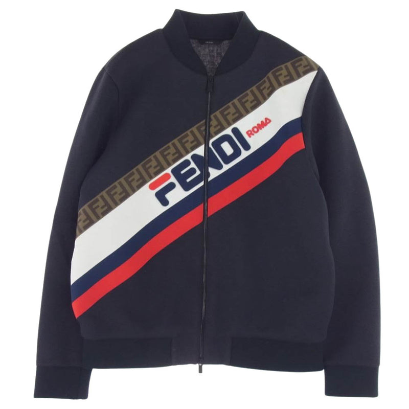 FENDI フェンディ FW0833 × フィラ FENDI MANIA Logo Print Bomber Jacket ロゴ プリント ボンバー ジャケット ネイビー系 46【中古】