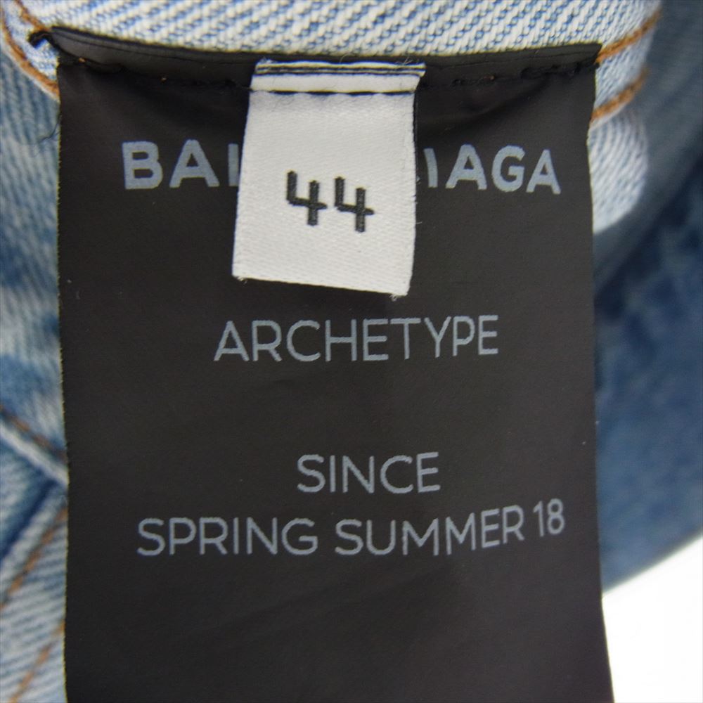 BALENCIAGA バレンシアガ 18SS 509117 USED 加工 ブランド ロゴ オーバーサイズ デニム ジャケット インディゴブルー系 44【中古】