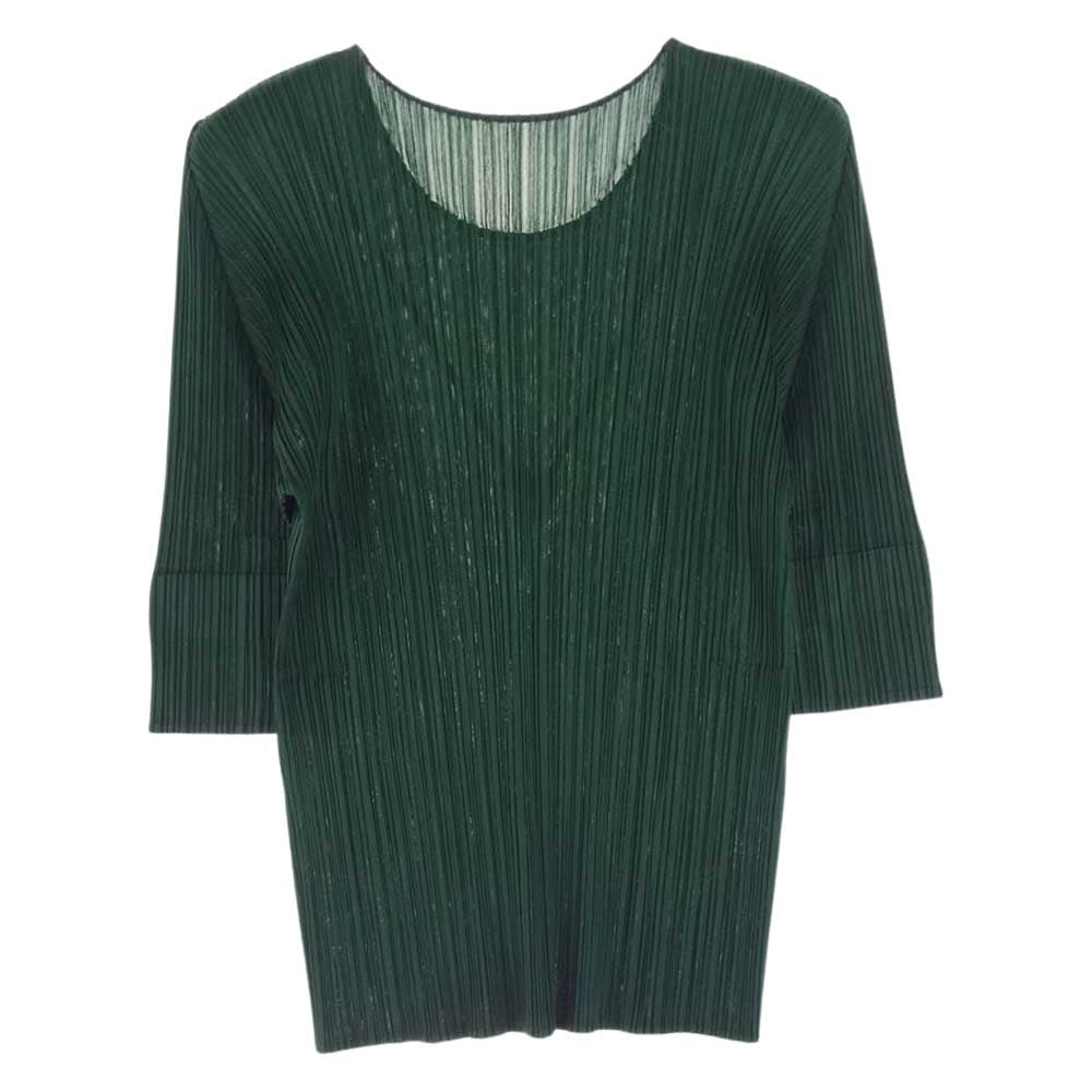 PLEATS PLEASE プリーツプリーズ イッセイミヤケ PP91-JK205 プリーツ加工 七分袖 カットソー グリーン グリーン系 3【美品】【中古】
