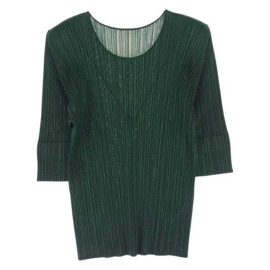 PLEATS PLEASE プリーツプリーズ イッセイミヤケ PP91-JK205 プリーツ加工 七分袖 カットソー グリーン グリーン系 3【美品】【中古】
