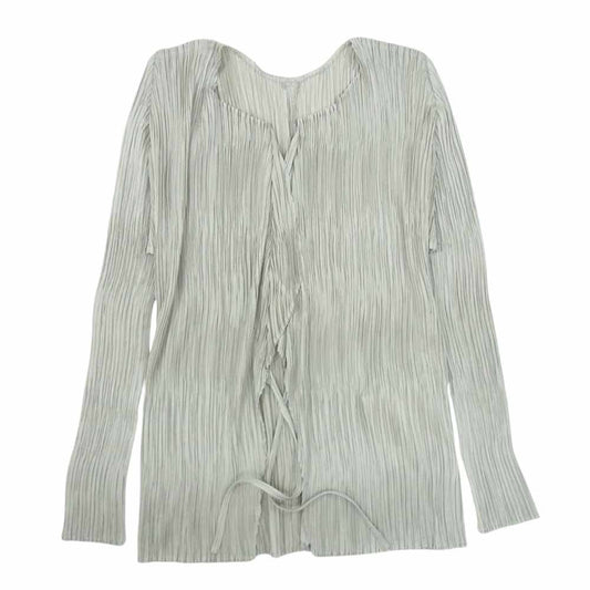 PLEATS PLEASE プリーツプリーズ イッセイミヤケ PP83-J0652 プリーツ加工 リボン カーディガン  グリーン系 3【美品】【中古】