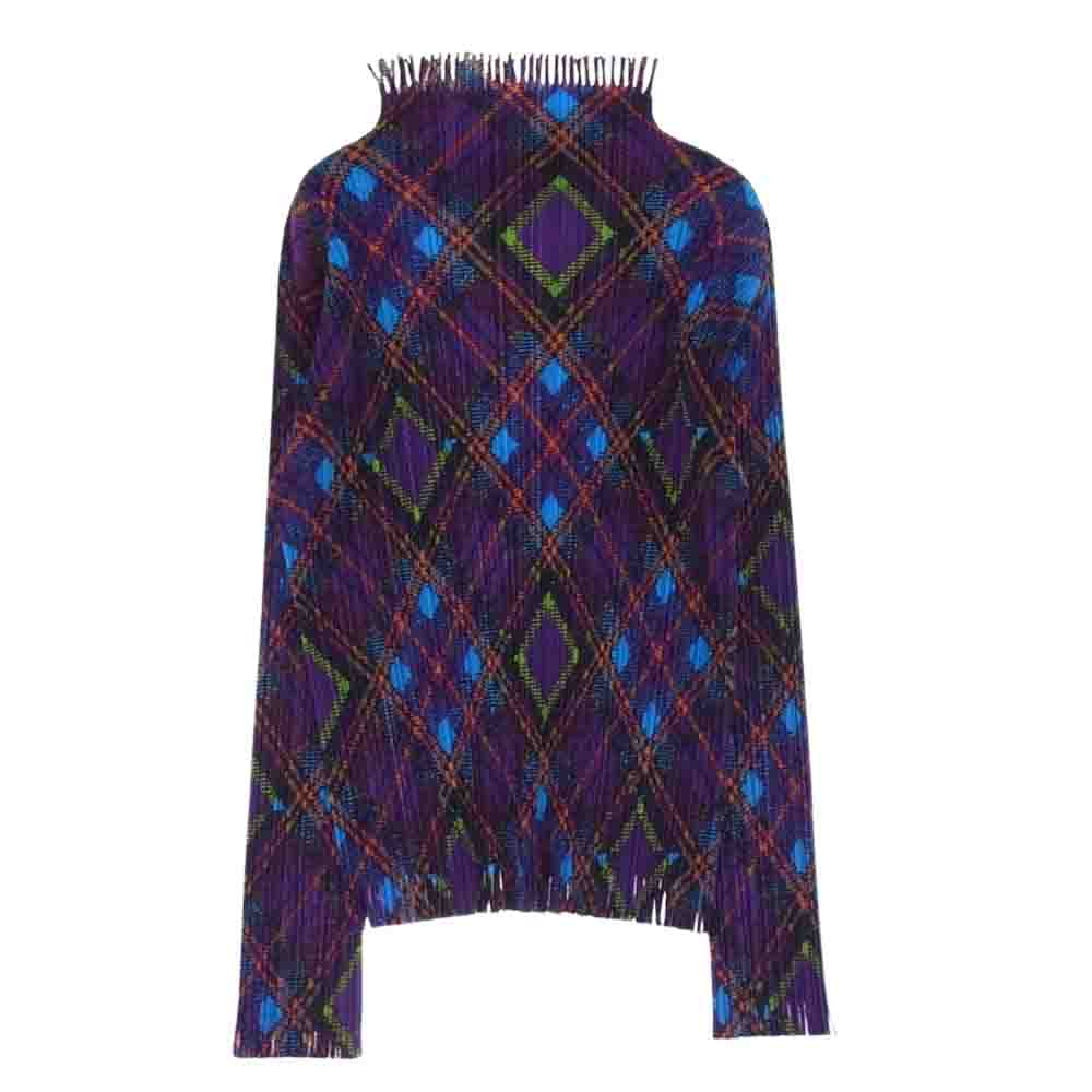 PLEATS PLEASE プリーツプリーズ イッセイミヤケ PP73-JK662 プリーツ加工 チェック 総柄 フリンジ カットソー マルチカラー系 4【美品】【中古】