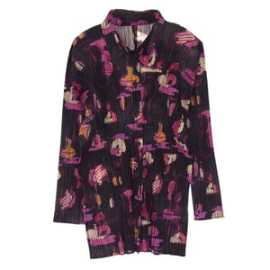 PLEATS PLEASE プリーツプリーズ イッセイミヤケ PP71-JJ902 Perfume Design Graphics Shirt Top パフューム グラフィック 総柄 プリーツ加工 ブラウス ブラック系 4【美品】【中古】