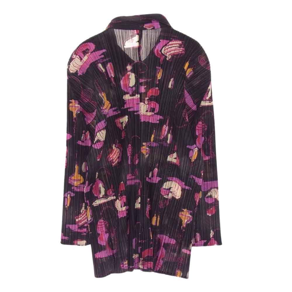 PLEATS PLEASE プリーツプリーズ イッセイミヤケ PP71-JJ902 Perfume Design Graphics Shirt Top パフューム グラフィック 総柄 プリーツ加工 ブラウス ブラック系 4【美品】【中古】