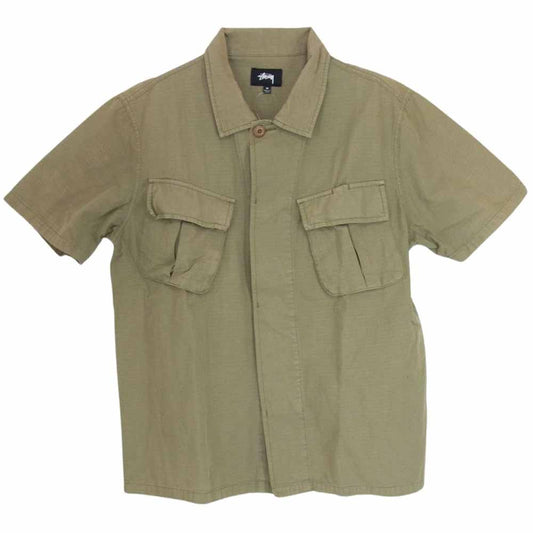 STUSSY ステューシー ポケット ワークシャツ 半袖 カーキ系 M【中古】