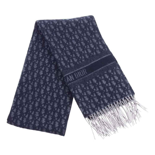 Dior ディオール  41DOB200I050 Oblique Scarf Cashmere and Wool スカーフ ディオール オブリーク カシミヤ & ウール  ネイビー系【中古】