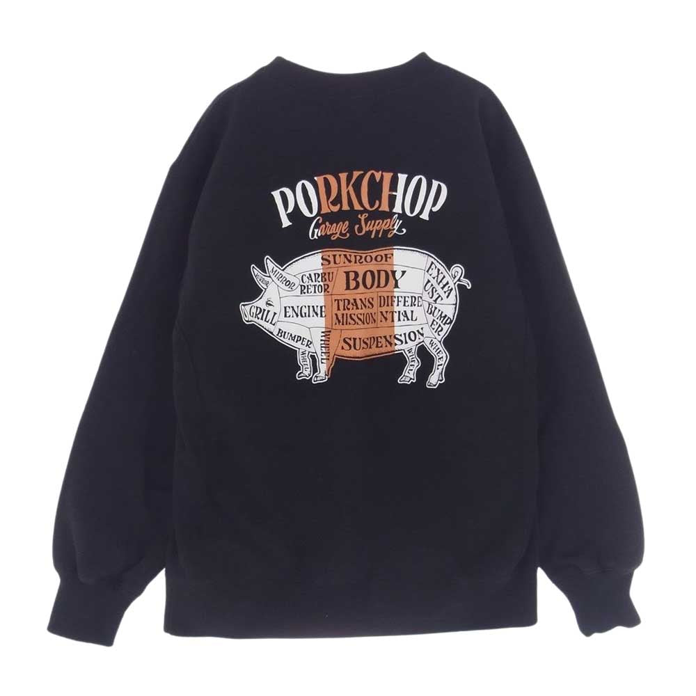 ポークチョップ PORK BACK SWEAT バックプリント クルー スウェット ブラック系 M【中古】