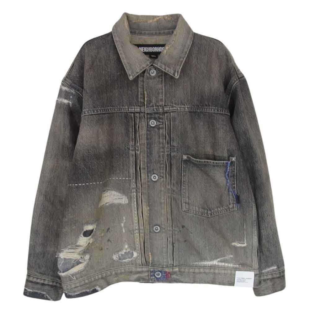 NEIGHBORHOOD ネイバーフッド 24SS 241XBNH-JKM01 SAVAGE DENIM TYPE-1 JACKET サベージ加工 デニム ジャケット ブラック系 S【極上美品】【中古】