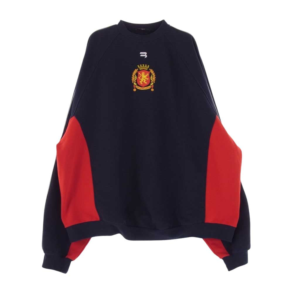 BALENCIAGA バレンシアガ 22SS 699217 TMV93 LION CREST SPORTY B ライオンクレスト スポーティB オーバーサイズ クルーネックスウェットトレーナー ネイビー系 レッド系 4【中古】