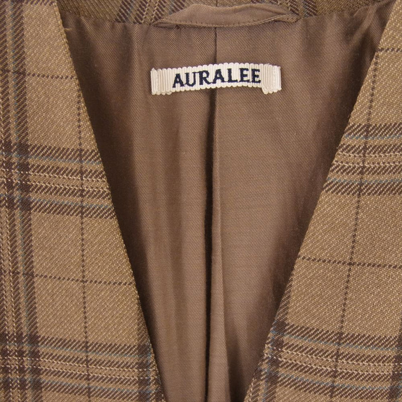 AURALEE オーラリー 19AW A9AJ05SC WOOL SERGE CHECK NO COLLAR JACKET ウール サージ チェック ノーカラー ジャケット ブラウン系 size0【美品】【中古】