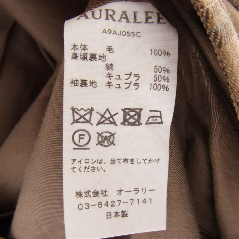 AURALEE オーラリー 19AW A9AJ05SC WOOL SERGE CHECK NO COLLAR JACKET ウール サージ チェック ノーカラー ジャケット ブラウン系 size0【美品】【中古】