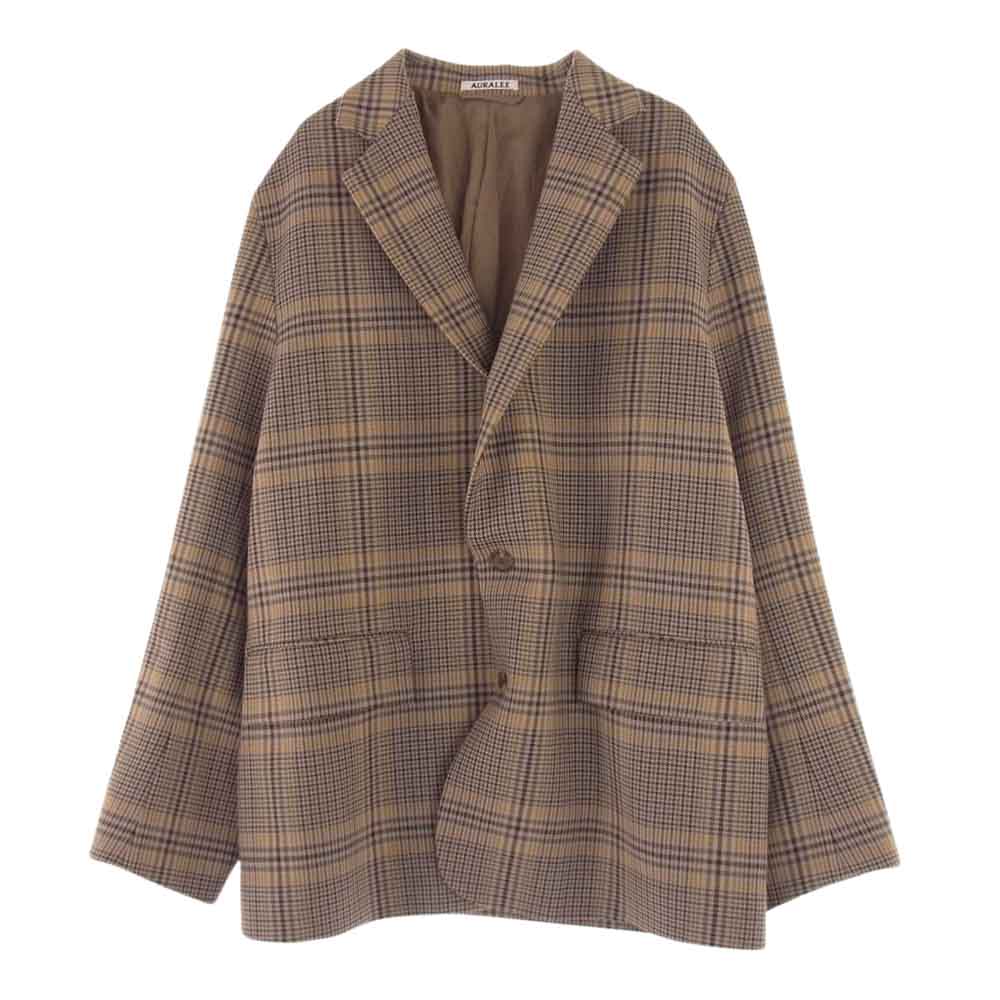 AURALEE オーラリー A9AJ01SC WOOL SERGE CHECK JACKET ウール サージ チェック テーラード ジャケット ブラウン系 4【美品】【中古】