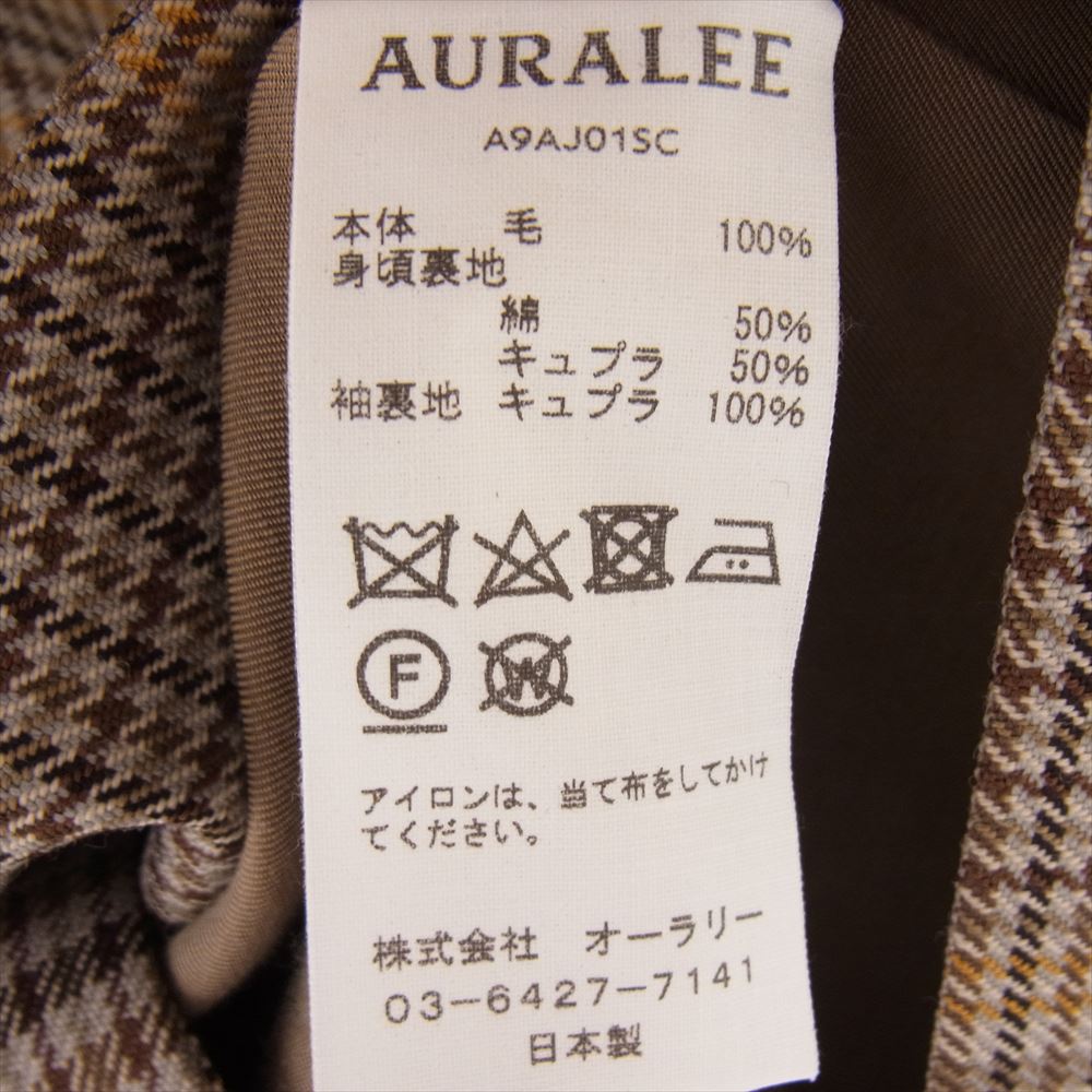 AURALEE オーラリー A9AJ01SC WOOL SERGE CHECK JACKET ウール サージ チェック テーラード ジャケット ブラウン系 4【美品】【中古】