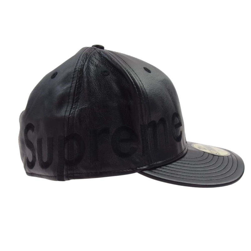 Supreme シュプリーム 07AW × NEW ERA Leather Side Logo Cap サイドロゴ レザー ベースボール キャップ ブラック系 59.6cm【中古】