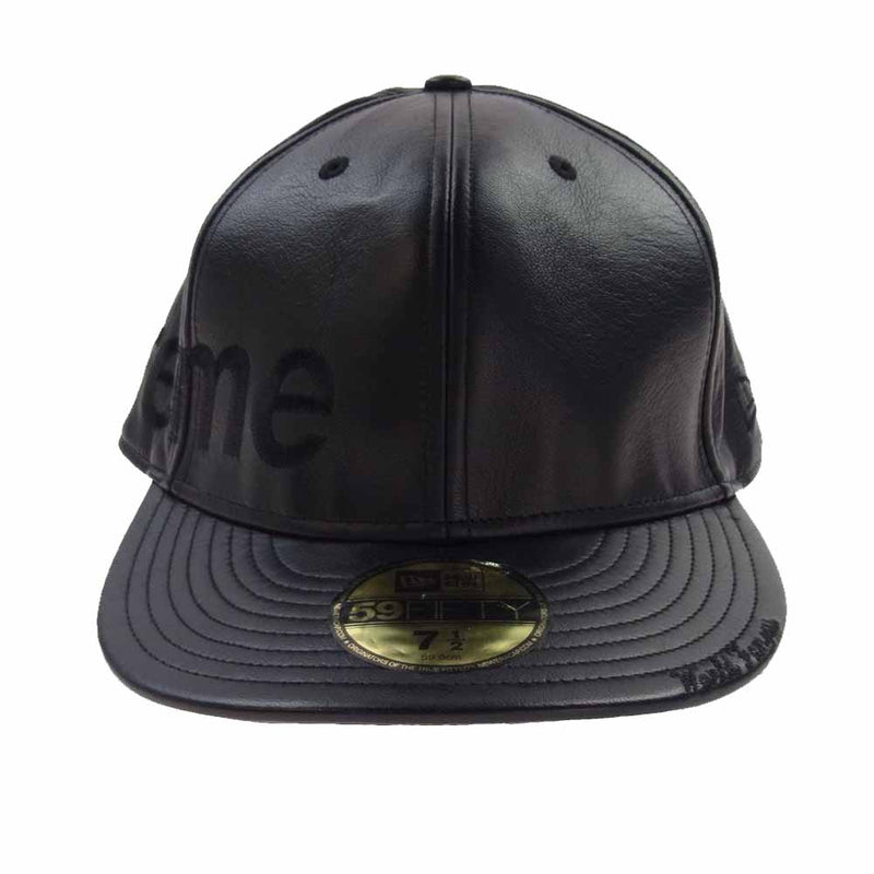 Supreme シュプリーム 07AW × NEW ERA Leather Side Logo Cap サイドロゴ レザー ベースボール キャップ ブラック系 59.6cm【中古】