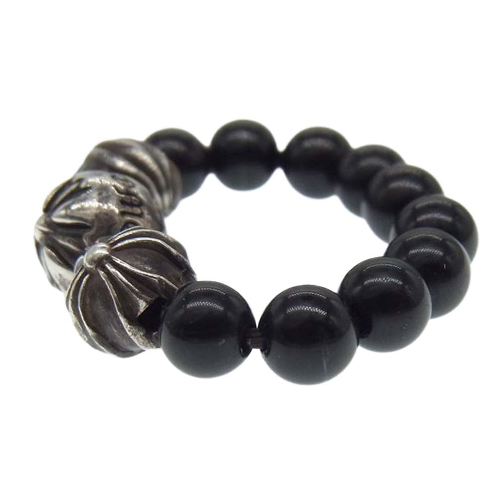 CHROME HEARTS クロムハーツ（原本無） BEADS RING クロスボール ビーズリング ブラック系 シルバー系 3号【中古】