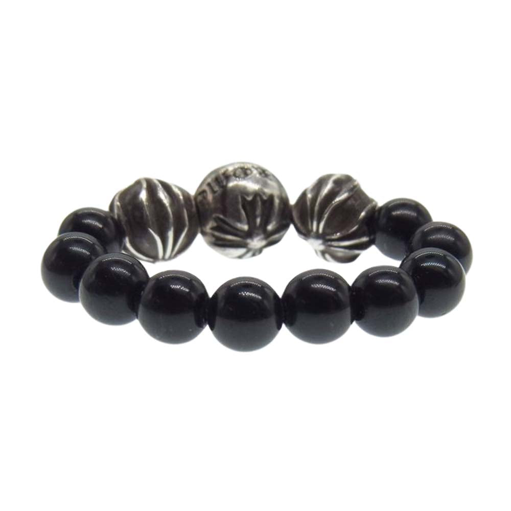 CHROME HEARTS クロムハーツ（原本無） BEADS RING クロスボール ビーズリング ブラック系 シルバー系 3号【中古】