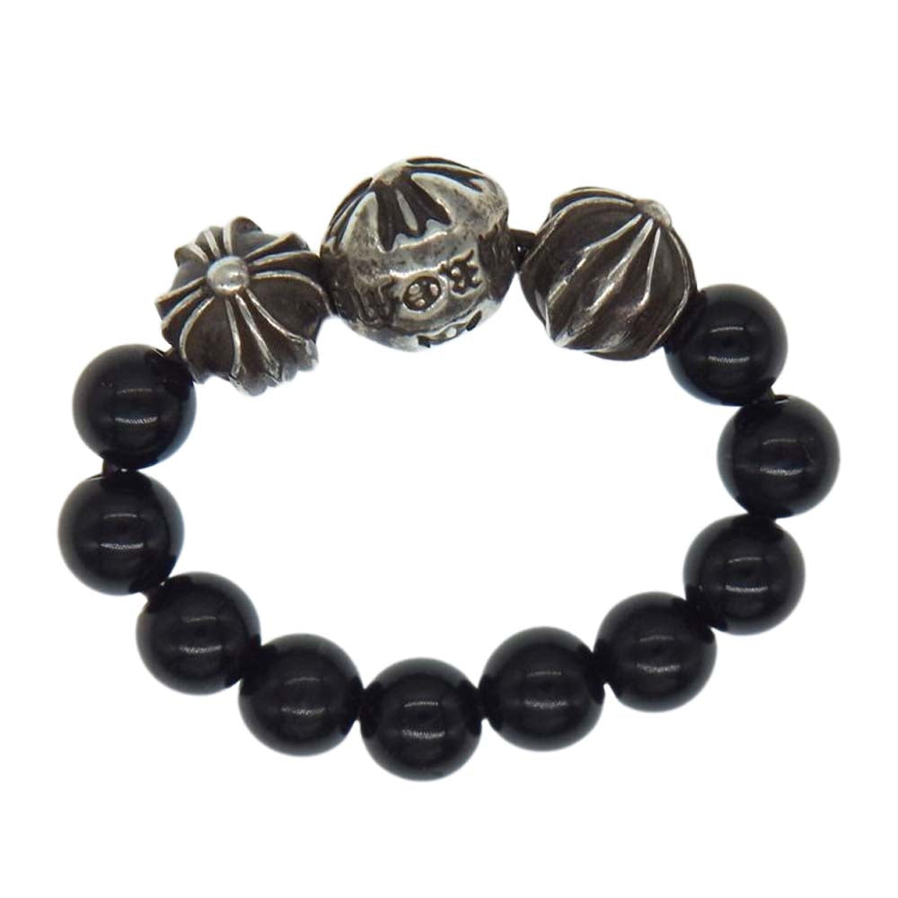 CHROME HEARTS クロムハーツ（原本無） BEADS RING クロスボール ビーズリング ブラック系 シルバー系 3号【中古】