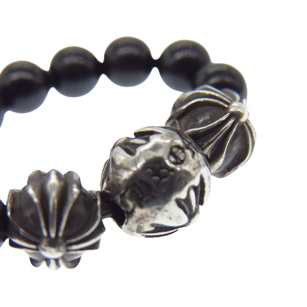 CHROME HEARTS クロムハーツ（原本無） BEADS RING クロスボール ビーズリング ブラック系 シルバー系 3号【中古】