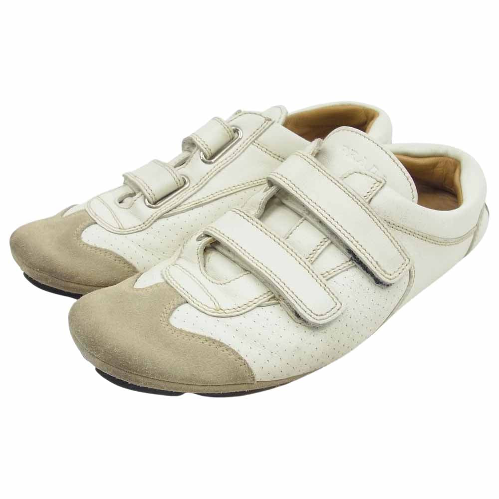 PRADA プラダ 1P6532 ベルクロ ローカット ドライビング シューズ スニーカー ベージュ系 36.5【中古】
