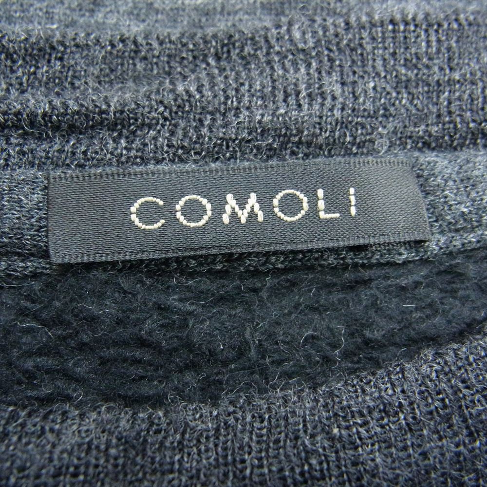 COMOLI コモリ 23AW Y03-05010 W/C/Si ウール カシミヤ シルク 長袖クルー クルーネック スウェット トレーナー チャコール グレー系 2【中古】