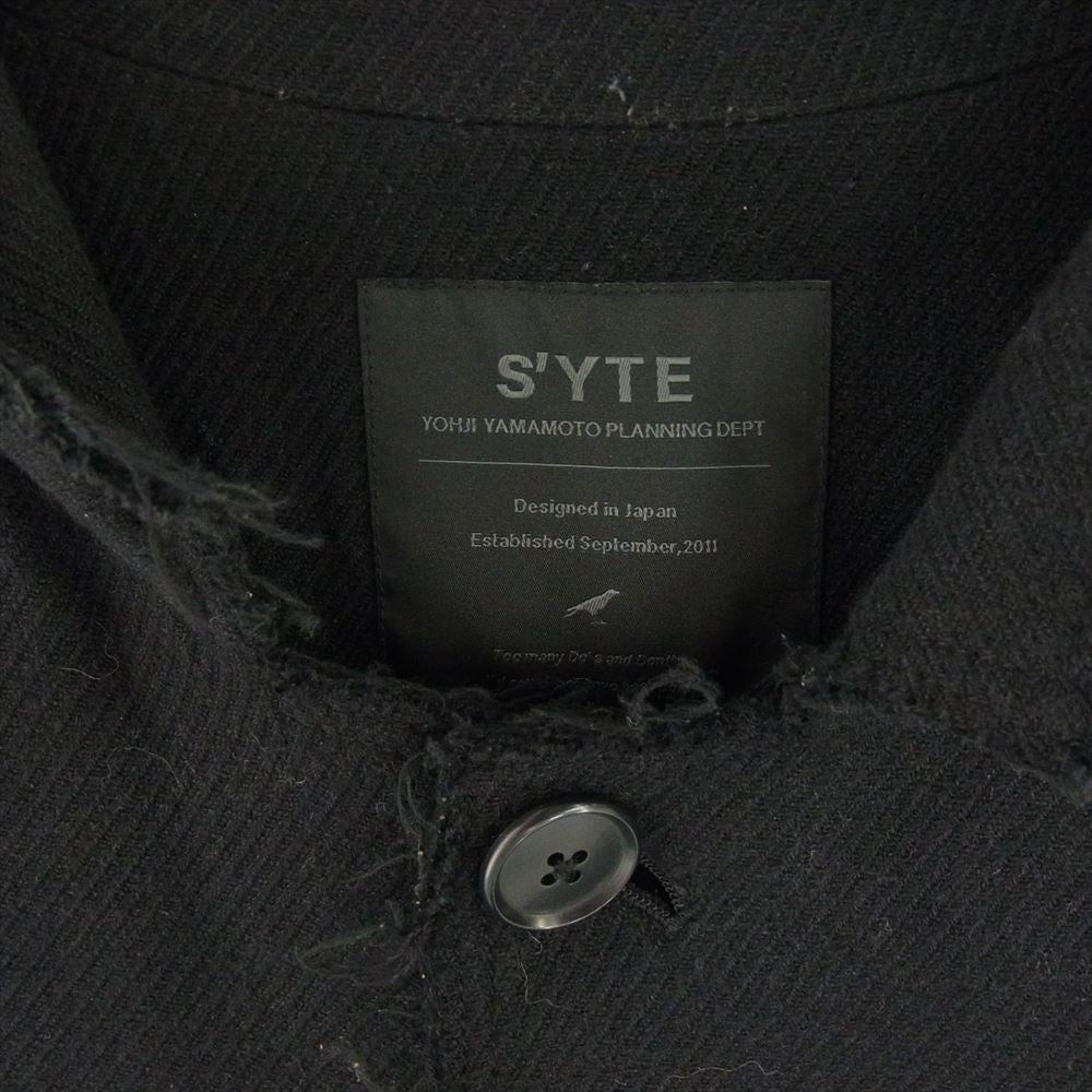 Yohji Yamamoto ヨウジヤマモト UV-J04-034 S'YTE サイト C/RY LINEN-BLEND KALZE JACKET 断ち切り テーラードジャケット ブラック系 3【中古】