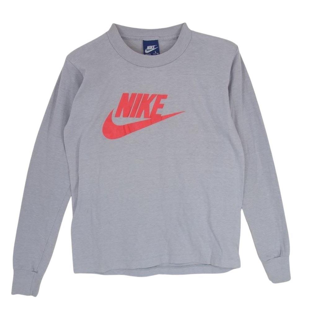 NIKE ナイキ 80s 紺タグ USA製 子供用 キッズ ロゴ 長袖 Tシャツ グレー系 L【中古】