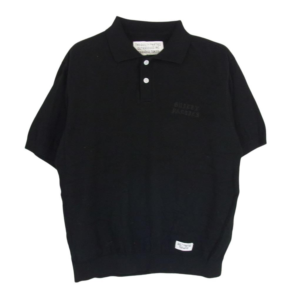WACKO MARIA ワコマリア 18SS 18SS-WMK-KN19 GUILTY PARTIES ロゴ刺繍 シルク混 半袖 ニット ポロシャツ ブラック系 S【中古】