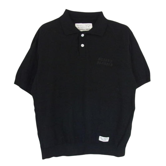 WACKO MARIA ワコマリア 18SS 18SS-WMK-KN19 GUILTY PARTIES ロゴ刺繍 シルク混 半袖 ニット ポロシャツ ブラック系 S【中古】