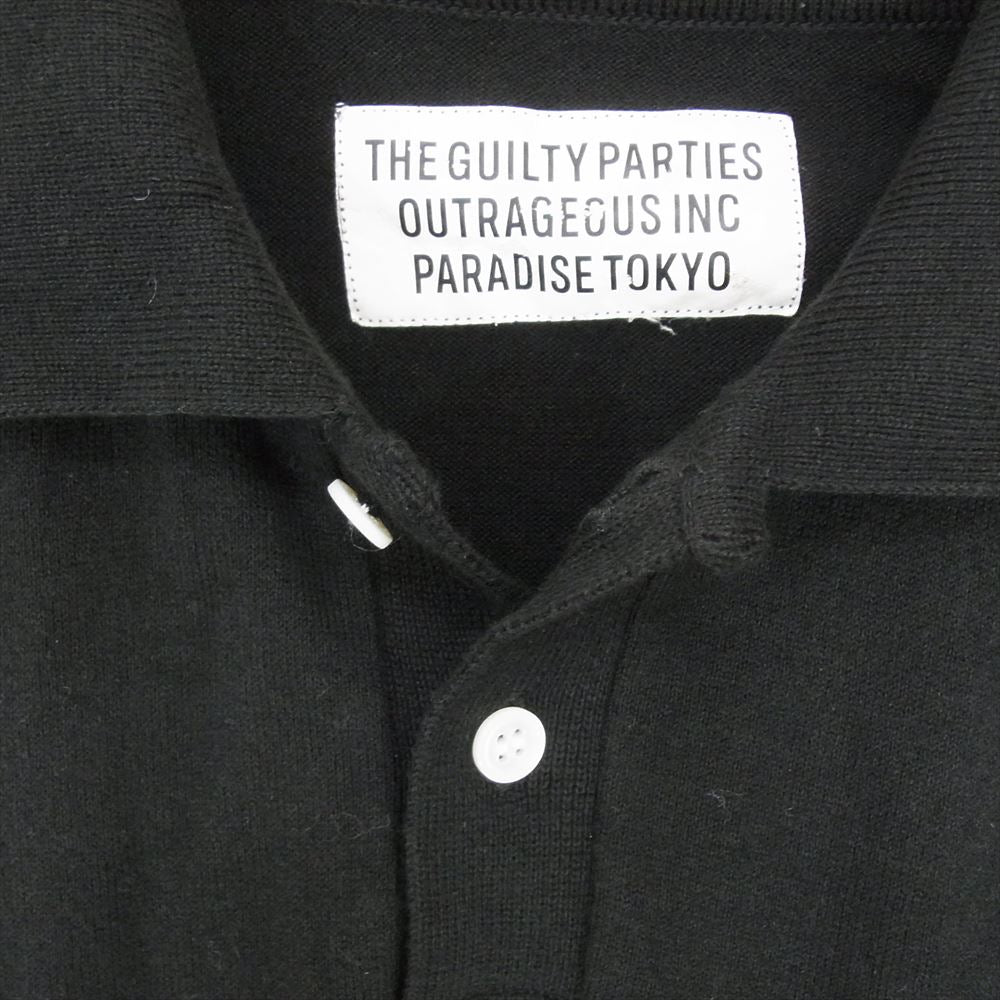 WACKO MARIA ワコマリア 18SS 18SS-WMK-KN19 GUILTY PARTIES ロゴ刺繍 シルク混 半袖 ニット ポロシャツ ブラック系 S【中古】