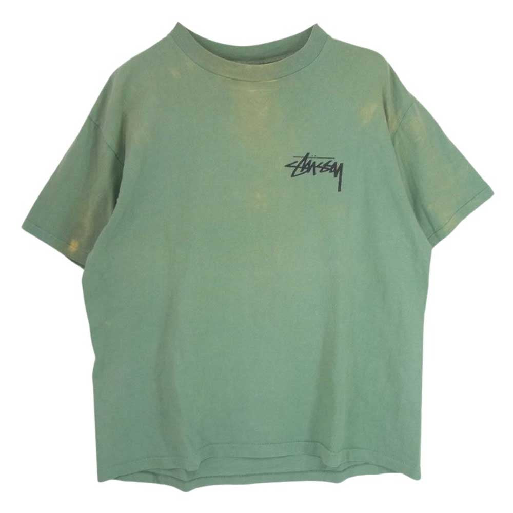 STUSSY ステューシー 80S USA製 OLD アメリカ製 オールド 黒タグ 初期 ドラゴン バック プリント 半袖 Tシャツ TEE グリーン系 XL【中古】