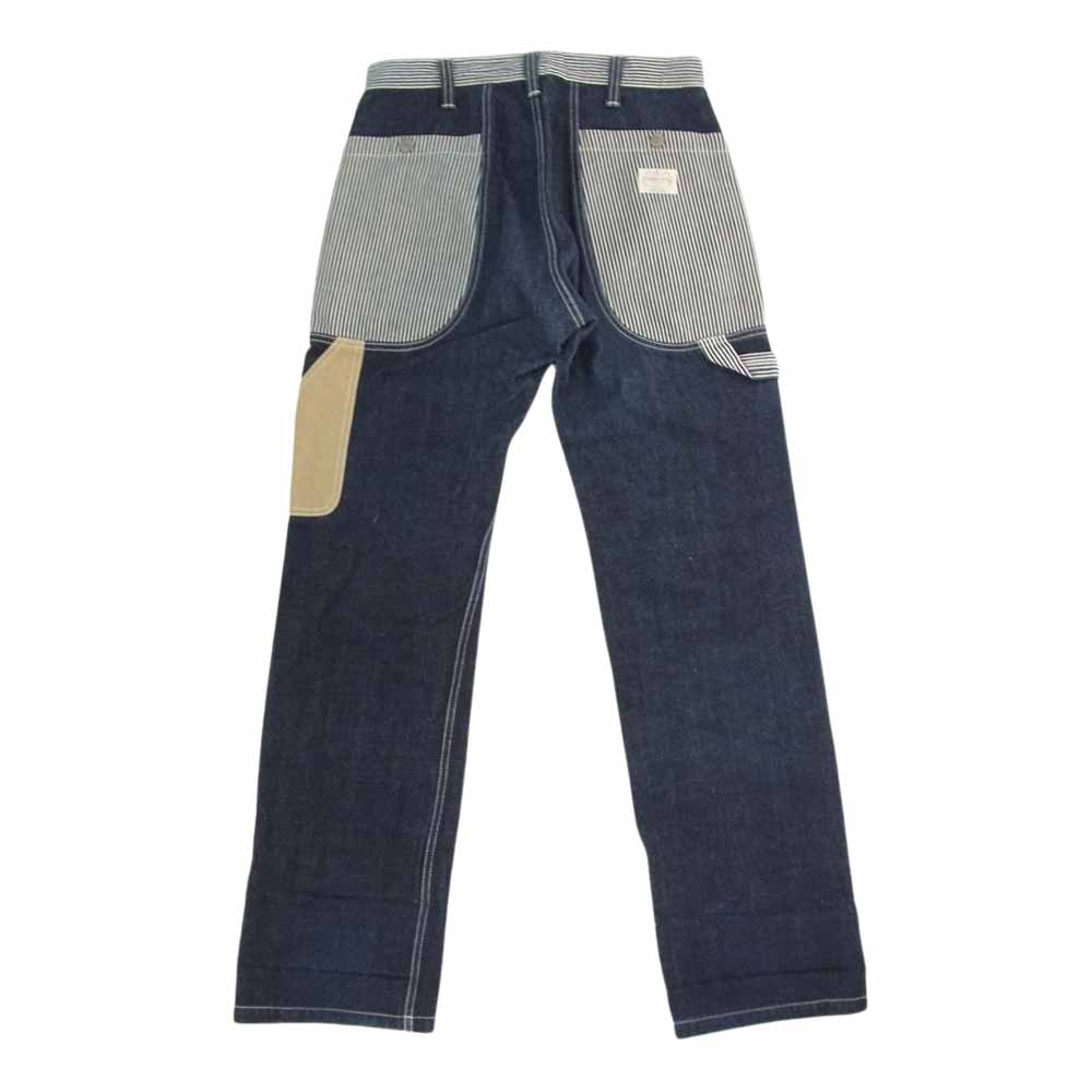 児島ジーンズ デニム マルチ ストライプ ヒッコリー ペインター ワーク パンツ インディゴブルー系 32【中古】