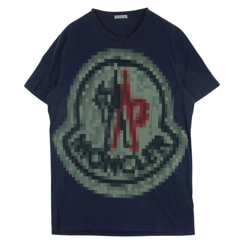 MONCLER モンクレール B10918007450 国内正規品 MAGLIA T-SHIRT モザイクロゴプリント マリア クルーネック 半袖 Tシャツ ネイビー系 L【中古】
