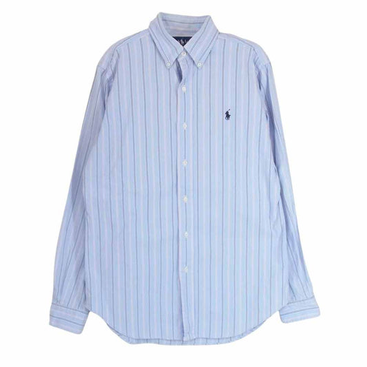 RALPH LAUREN ラルフローレン CLASSIC FIT ponyロゴ刺繍 クラシックフィット ストライプ 長袖 シャツ ブルー系 S【中古】