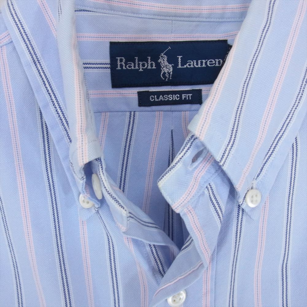 RALPH LAUREN ラルフローレン CLASSIC FIT ponyロゴ刺繍 クラシックフィット ストライプ 長袖 シャツ ブルー系 S【中古】