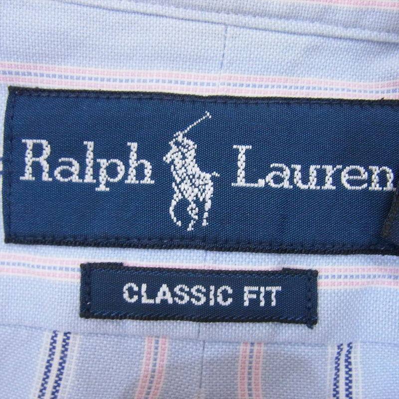RALPH LAUREN ラルフローレン CLASSIC FIT ponyロゴ刺繍 クラシックフィット ストライプ 長袖 シャツ ブルー系 S【中古】