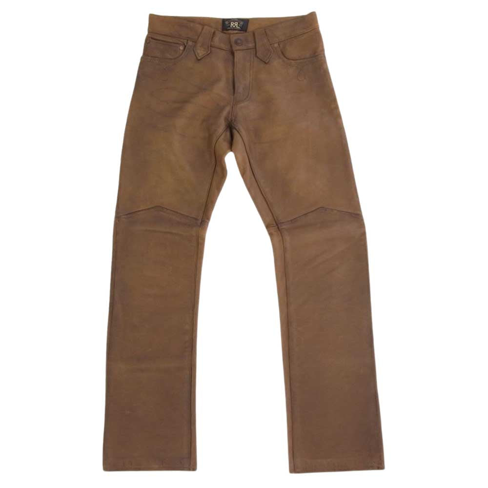 RRL ダブルアールエル PP-RD-YW-3810 牛革 レザー バイカー パンツ ブラウン系 28/30【中古】