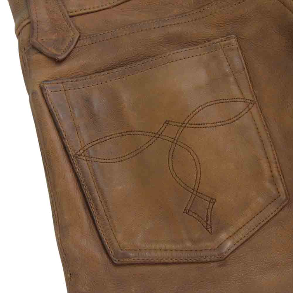 RRL ダブルアールエル PP-RD-YW-3810 牛革 レザー バイカー パンツ ブラウン系 28/30【中古】