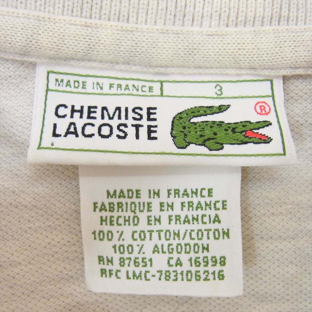 LACOSTE ラコステ vintage ヴィンテージ 70’s 80’s フランス製 CHEMISE 半袖 ポロシャツ ホワイト グレー系 3【中古】