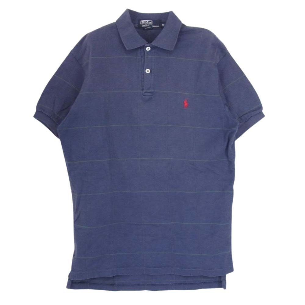 POLO RALPH LAUREN ポロ・ラルフローレン USA製 チェック 半袖 ポロシャツ ネイビー系 M【中古】