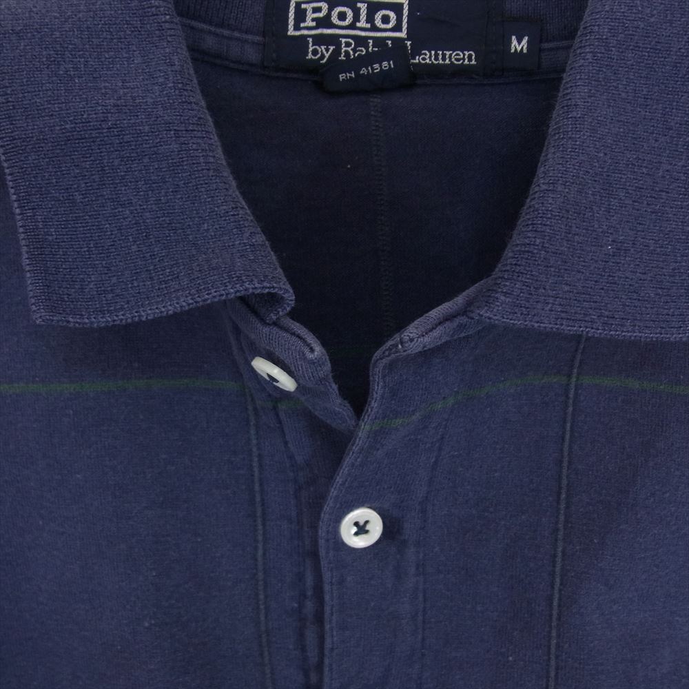 POLO RALPH LAUREN ポロ・ラルフローレン USA製 チェック 半袖 ポロシャツ ネイビー系 M【中古】