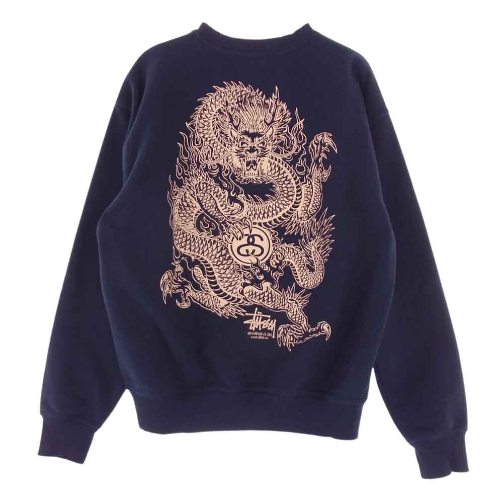 STUSSY ステューシー DRAGON STUSSY CREW ドラゴンプリント クルーネック スウェット ネイビー系 M【中古】