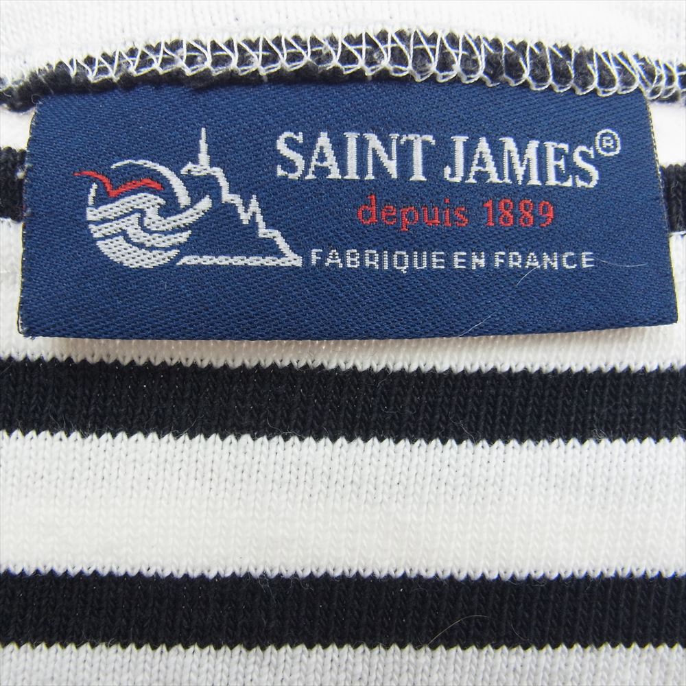 SAINT JAMES セントジェームス OUESSANT ウエッソン ボーダー バスクシャツ 長袖 Tシャツ ホワイト系 ブラック系 SM【中古】